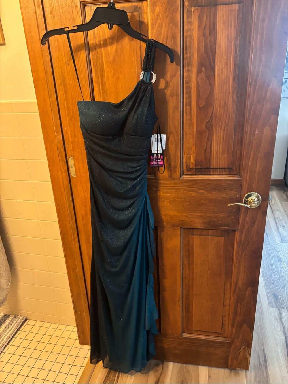 Black One-Shoulder Evening Gown with Sparkle